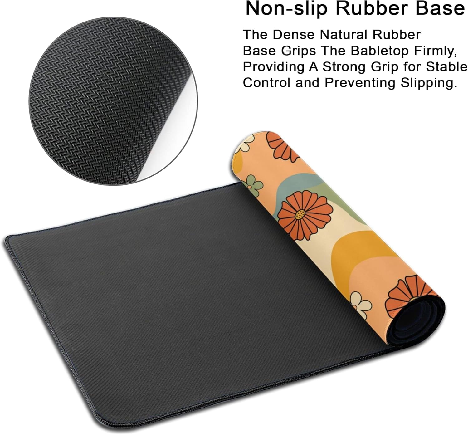 Desk Pad,70s Retro Floral Desk Mat Extended Large for Office Work & Game,Non-Slip Rubber Base and Stitched Edges,Suitable for Offices,Keyboards,Computers and Laptops 31.5" X 15.7"