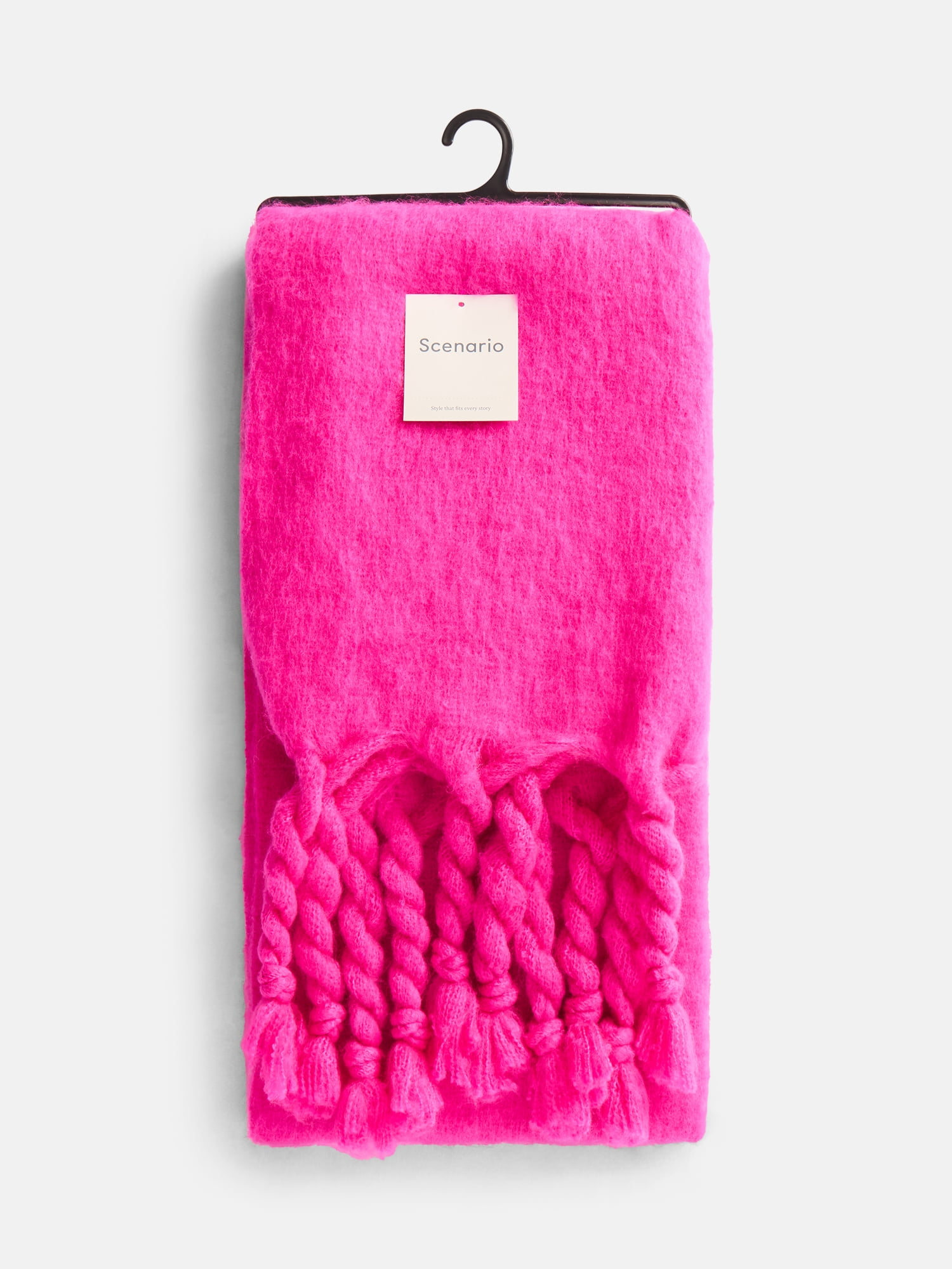 Scenario Women's Blanket Scarf with Braided Fringe Trim