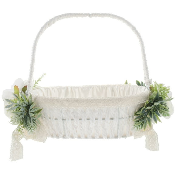 Cesta de regalo para niña de las flores, cesta de galletas, cesta de pétalos de rosa, cesta romántica de flores de satén tejido