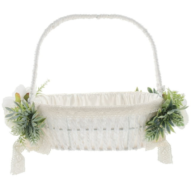 Cesta de regalo para niña de las flores, cesta de galletas, cesta de pétalos de rosa, cesta romántica de flores de satén tejido