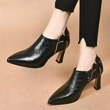 

YOUSNH Women Ankle Boots Fashionable New Pattern Floral Decoration Simple Pointed Toe Retro Slim Heel Zippered Shoes Womens Boots Black 8.5