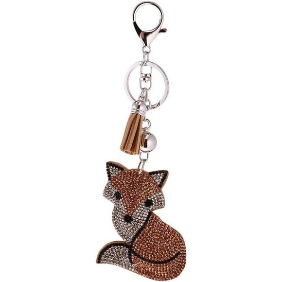 Crystal Rhinestone Charms Diamante Animals Eyes Charm Key Ring Pendant Key Chains Cute Purse Bag Gifts - Champagne Fox