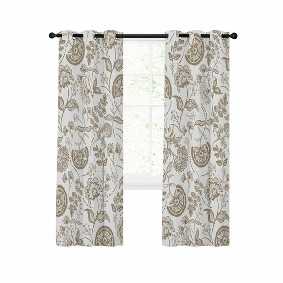 Khaki Farmhouse Blackout Curtains 63 Inches Long for Bedroom, Floral Floral Plant Leaf Vintage Spring Thermal Insulated Room Darkening Black Out Window Curtain Panels Grommet Drapes for Living Room