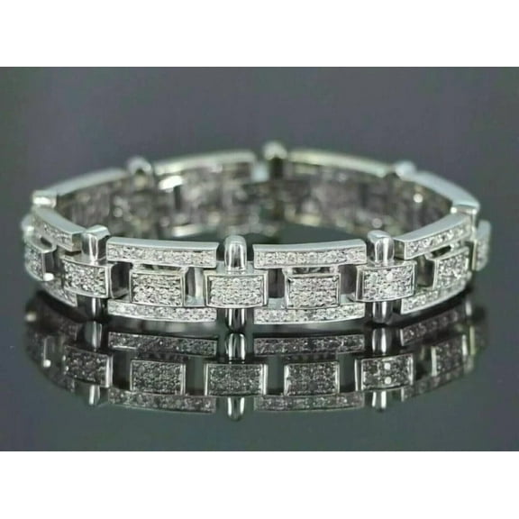 6 Ct Round Cut White Moissanite14K White Gold Plated Men's Tennis Bracelet