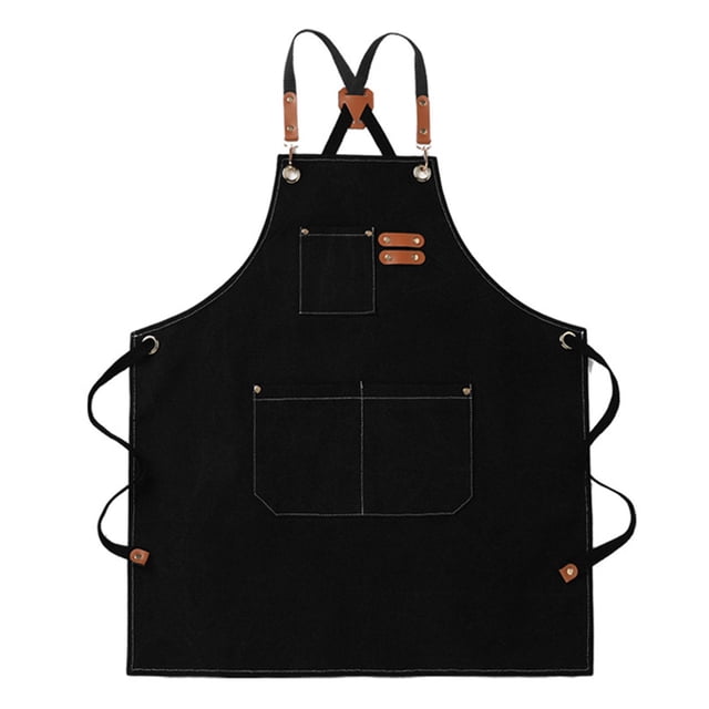 Delantal de lona impermeable con espalda cruzada para chef, para trabajo, tienda, cocina, hombres Negro