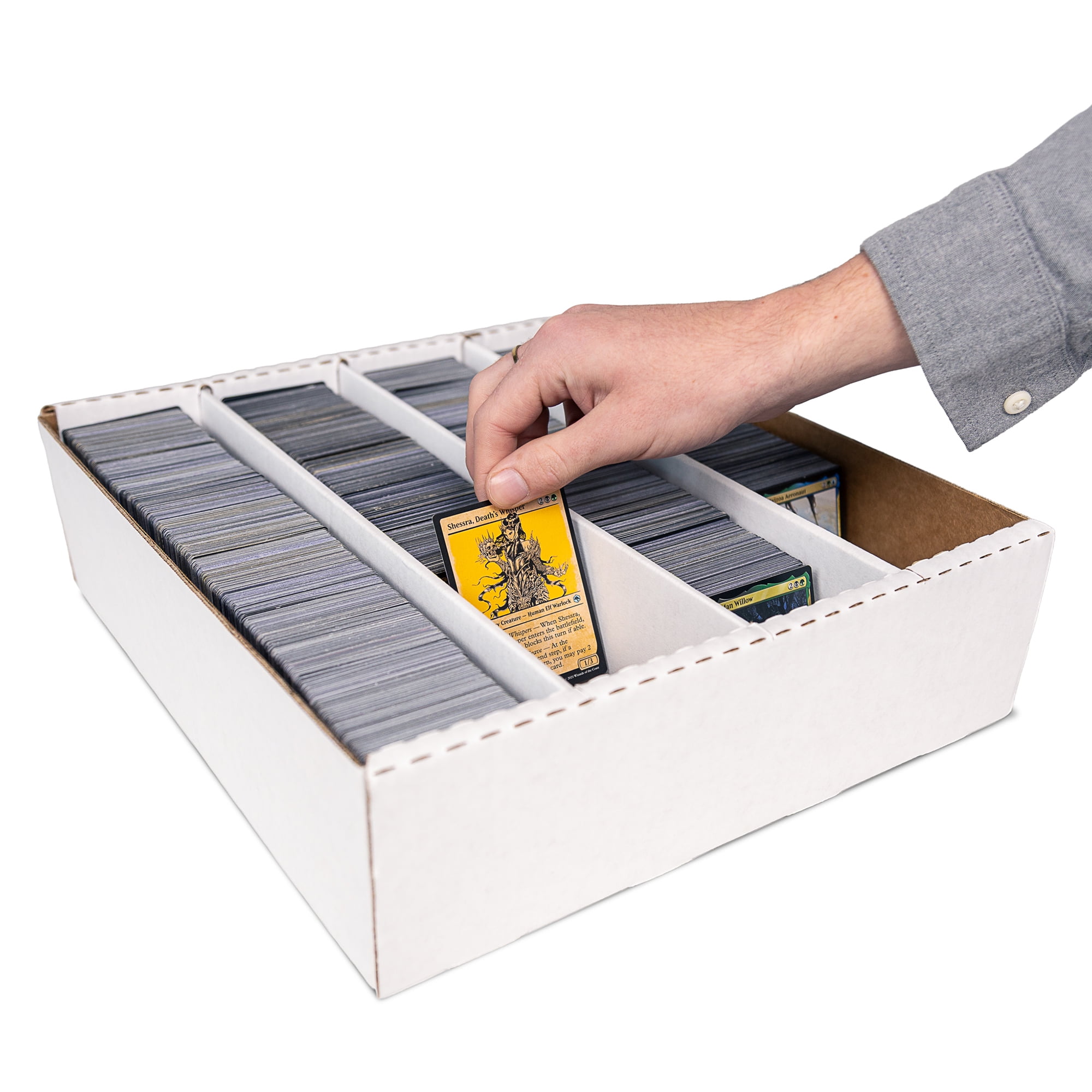 Easy Playhouse: Trading Card Storage Box - 3200ct Capacity, White Cardboard Divided Organizer, Sports-Gaming-Deck Building, Hobbyists & Collectors