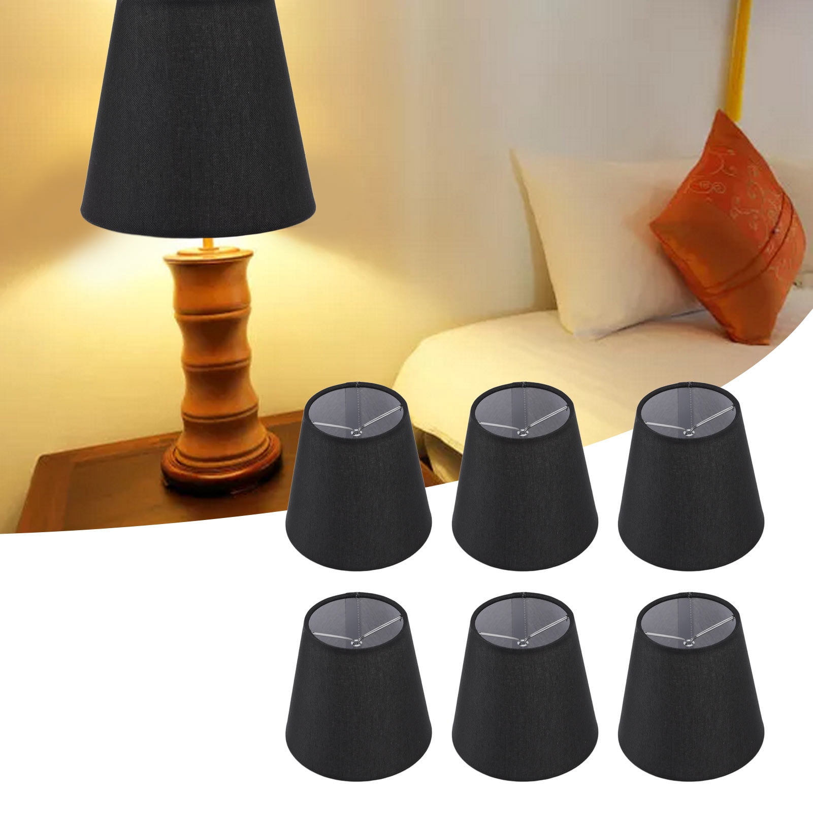 BIMZUC 6 Pieces Black Fabric Lamp Shades Modern Simple Style Iron Small Lampshade for E14 Bulb Table Lamp Floor Lamp Chandelier Wall Light Home Decoration Replacement Shades