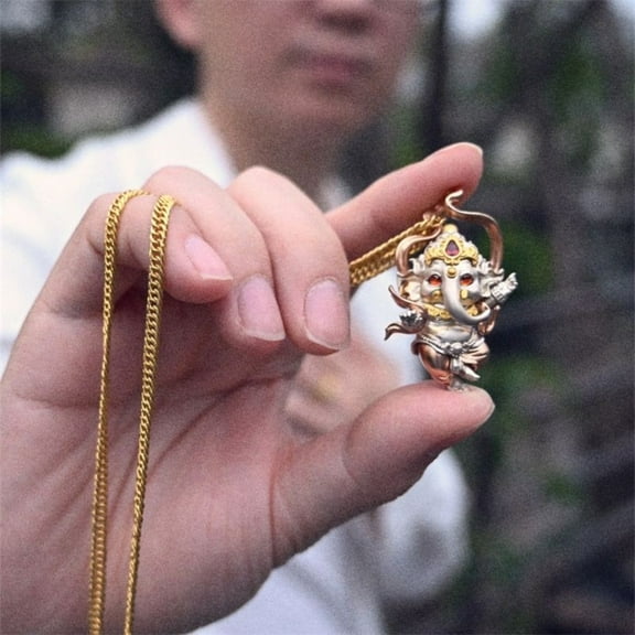 Tibetan Ganesha Pendant Necklace Carved Amulet Figurine Vintage Style Jewelry Hindu Elephant God Charm for Protection
