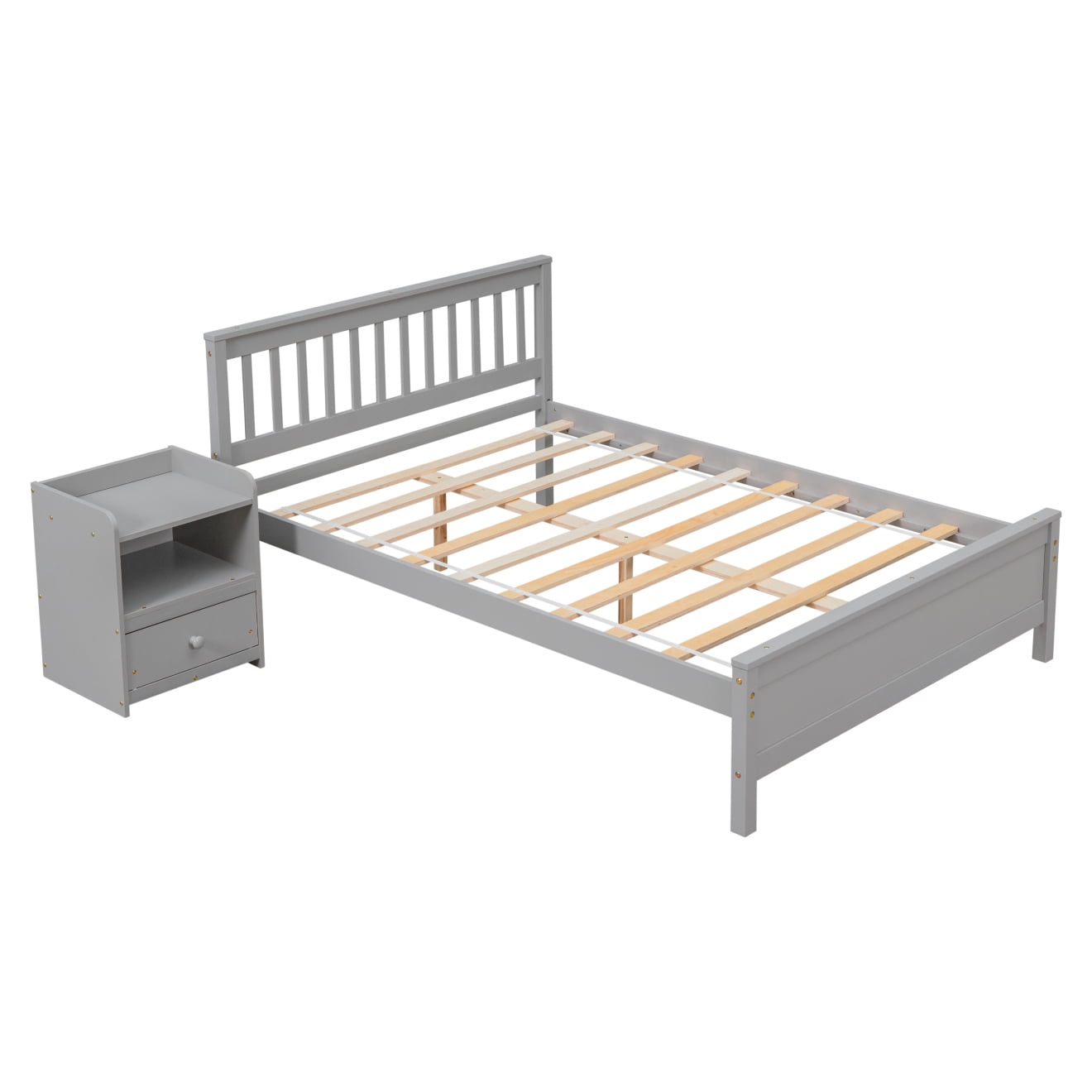 Triple Tree 2-Piece Modern Pine Full Bedroom Set, Gray