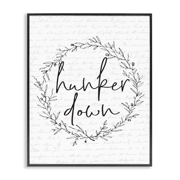 Stupell Industries Shabby Chic Hunker Down Spring Wreath Black Framed Giclee Art, 11 x 14, by Lettered and Lined