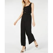 Monteau Women's Petite Square-Neck Jumpsuit Black Size Petite Large
