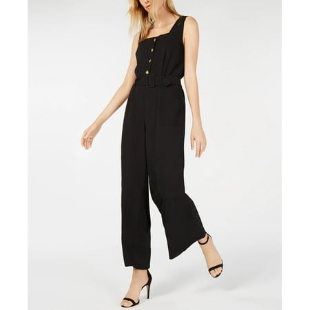 Monteau Women's Petite Square-Neck Jumpsuit Black Size Petite Large