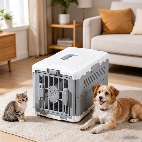 HOARBOEG Foldable Pet Carrier Crate Portable Collapsible Cat Dog Travel Kennel Airline Cargo Car Outdoor Cage Gray