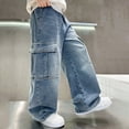 thumbnail image 4 of NIEWTR Boys Baggy Jeans for Boys Kids Teen Casual Straight Wide Leg Cargo Jeans Y2K Loose Elastic Waist Denim Pants with Pockets（A-Navy,5-6 Years), 4 of 9