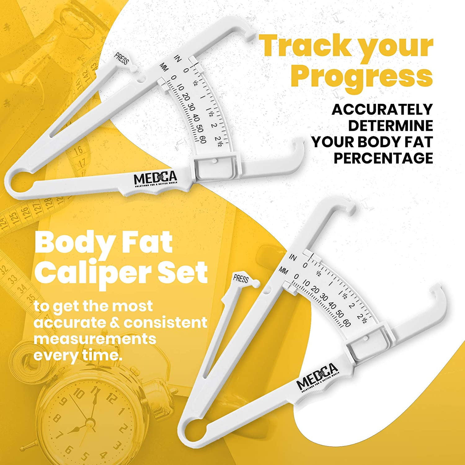 MEDca Body Tape Measure (in/cm) 2 P/K Body Fat Weight Monitors