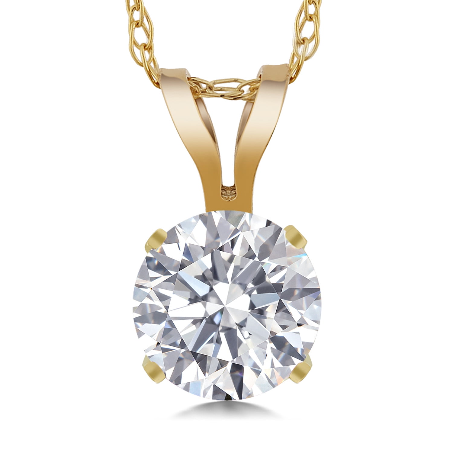 Gem Stone King 14K Yellow Gold Lab Grown Diamond Pendant Necklace for Women | 0.50 Cttw | Gemstone April Birthstone | Round 5MM | DEF Color | VVS-VS Clarity | With 18 inch Chain