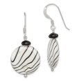 thumbnail image 1 of 925 Sterling Silver Black Agate Zebra Mother Of Pearl Drop Dangle Earrings Natural Stone Shell, 1 of 6