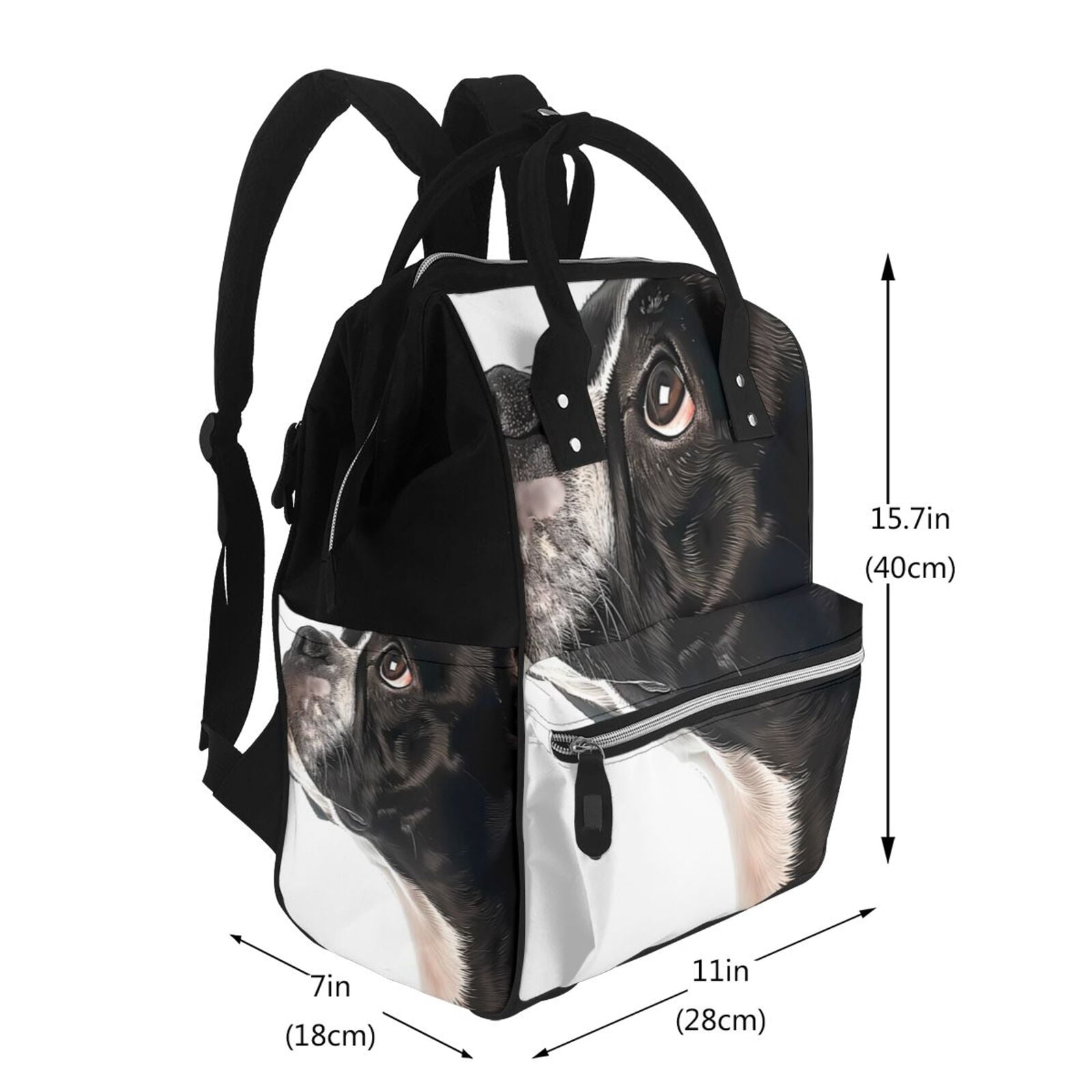 Fuzoiu Black And White Boston Terrier Print Diaper Bag Backpack,Baby Essentials Travel Tote,Multi function Waterproof Diaper Bag, Travel Essentials Baby Bag - Unisex