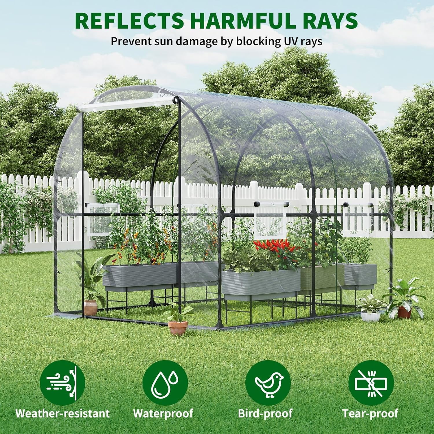 Garvee Portable Walk-in Greenhouse 98.42 x 78.74 x 78.74", Upgraded Heavy Duty Frame, Clear