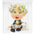 thumbnail image 3 of Zodiac Taurus Shower Curtain, Happy Baby with Little Horns and Flowers Cow Bell and Costume Kids Cartoon, Fabric Bathroom Set with Hooks, 69W X 75L Inches Long, Multicolor, by Ambesonne, 3 of 3