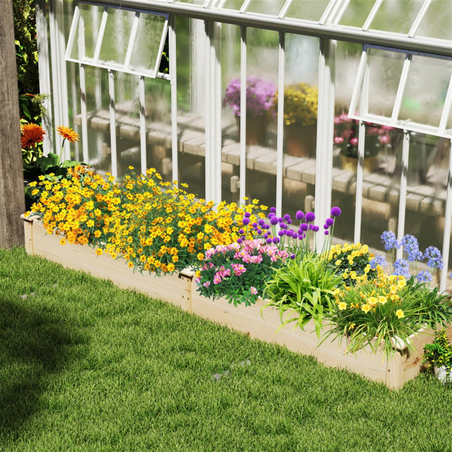 Demi Bonn 90" Wooden Raised Garden Bed with 2 Planter Boxes and Dividers for Backyard, Patio, Balcony, Beige