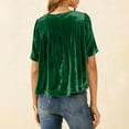 thumbnail image 3 of YUGYXL Womens Velvet Round Tops Short Sleeve Peplum Pleated Flowy Blouse Casual Loose Fit Crewneck Tshirts Green XXL, 3 of 7