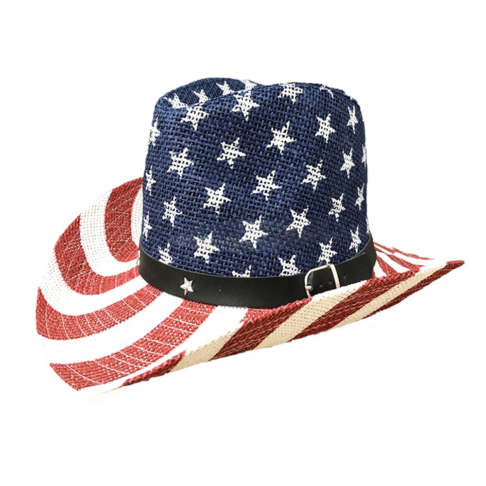 American Flag Cowboy Straw Hat Sun Beach Cowgal Unisex for Women Men