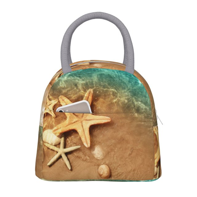 Lsque Starfish And Seashell 1 Print Lunch Bag, Insulated Lunch Box, Small Leakproof Cooler Food Lunch Containers Reusable High Capacity Lunch Tote Bags for Work, Travel, Outdoor