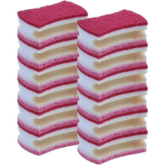 Superio Scrub Sponge with Grip, Heavy Duty Dual Sided ā Red (12 Pack)