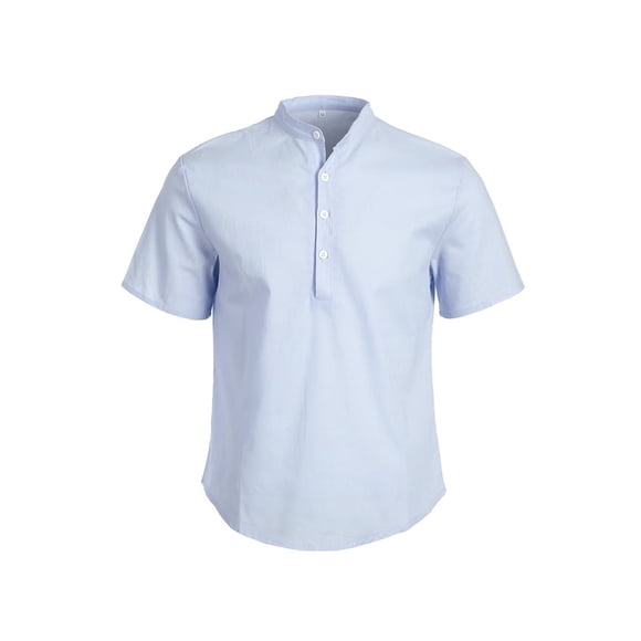 Chemise en Lin pour Homme Coton Couleur Unie Manches Courtes Rétro Ample T-Shirts Hauts Blouse Été