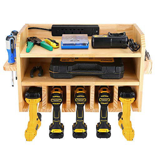 Power Tool Storage Drill Charging Station Wall Mount Five Holder With Driver Rack And Bit Garage Organizer Com
