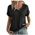 thumbnail image 2 of Busydd Womens Summer Tops Casual V-Neck Short Sleeve T-Shirt Tops Solid Basic Loose Fit Blouse Tops, 2 of 8