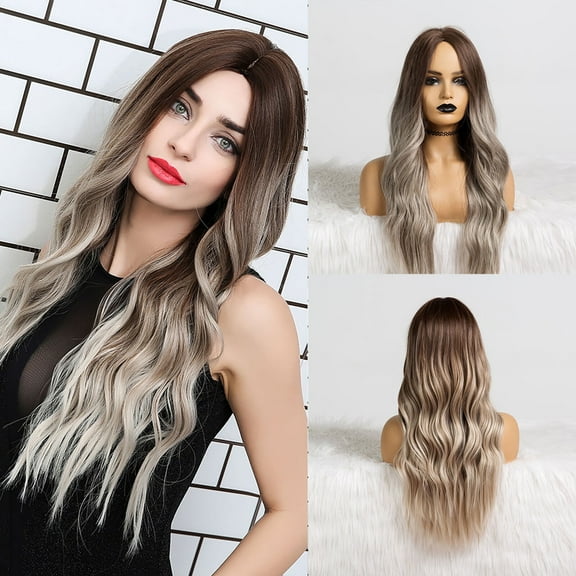 UTOURS Human Hair Wigs For Women Black Color Natural Lace Hair Long Pear Flower Curly Wig Brown And White Gradient Color Wig