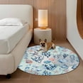 thumbnail image 2 of Round Rugs 3.3Ft, Blue Teal Pink Coastal Round Area Rug Washable Indoor Throw Carpet, Summer Beach Nautical Coral Starfish Soft Non Slip Circle Rug for Laundry Room Patio Home Decor Aesthetic, 2 of 8
