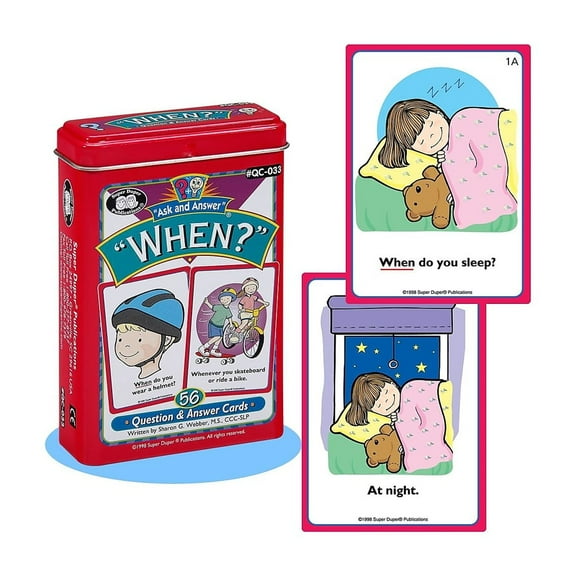 Super Duper Publications | Ask and Answer When Questions Fun Deck | Communication and Language Processing Skills Flash Cards | Educational Learning Materials for Children