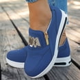 thumbnail image 3 of Platform Sneakers for Women Breathable Round Toe Chunky Bottom Slip on Low Top Side Zipper Flat Comfortable Walking Shoes Blue Size 7, 3 of 7