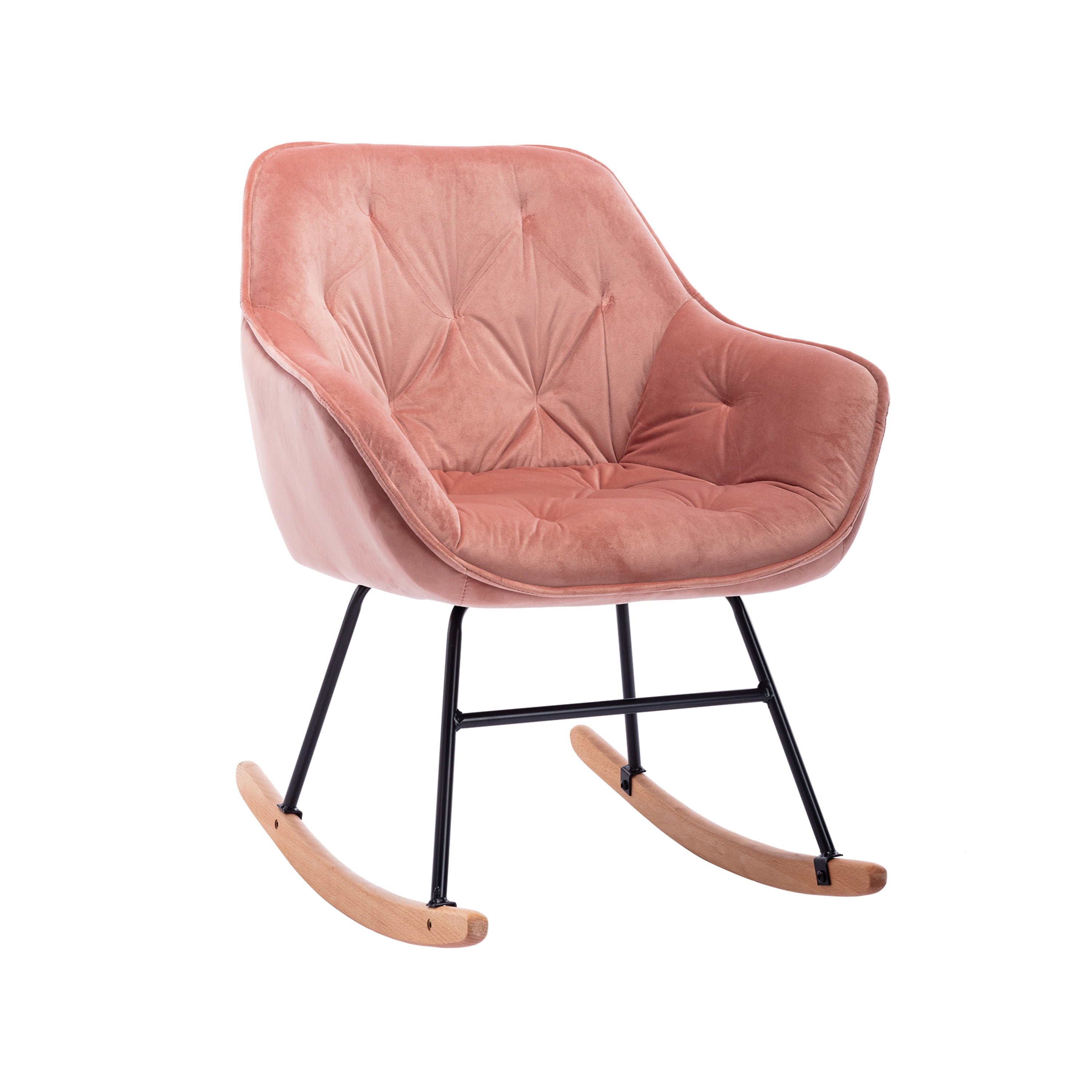 Velvet Nursery Rocking Chair with Solid Wood Legs Rocker Armchair