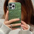 thumbnail image 2 of Compatible with iPhone 13 Pro Max Case,Luxury Plating 3D Tin Foil Pleated Pattern Design,Cool Bling Glitter Cute Soft TPU Protective Cover for Women Girls-Green, 2 of 12