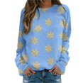 thumbnail image 1 of Bmisegm Women T-Shirt à Manches Longues Col Rond pour Femmes, Usage Quotidien à la Maison Ou en Extérieur, Haut Imprimé, Chandail en Molleton Décontracté pour Bleu TG, 1 of 5