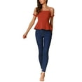 thumbnail image 2 of INSPIRE CHIC Women's Square Neck Mesh Sheer Puff Sleeve Peplum Tops S Orange Red, 2 of 4