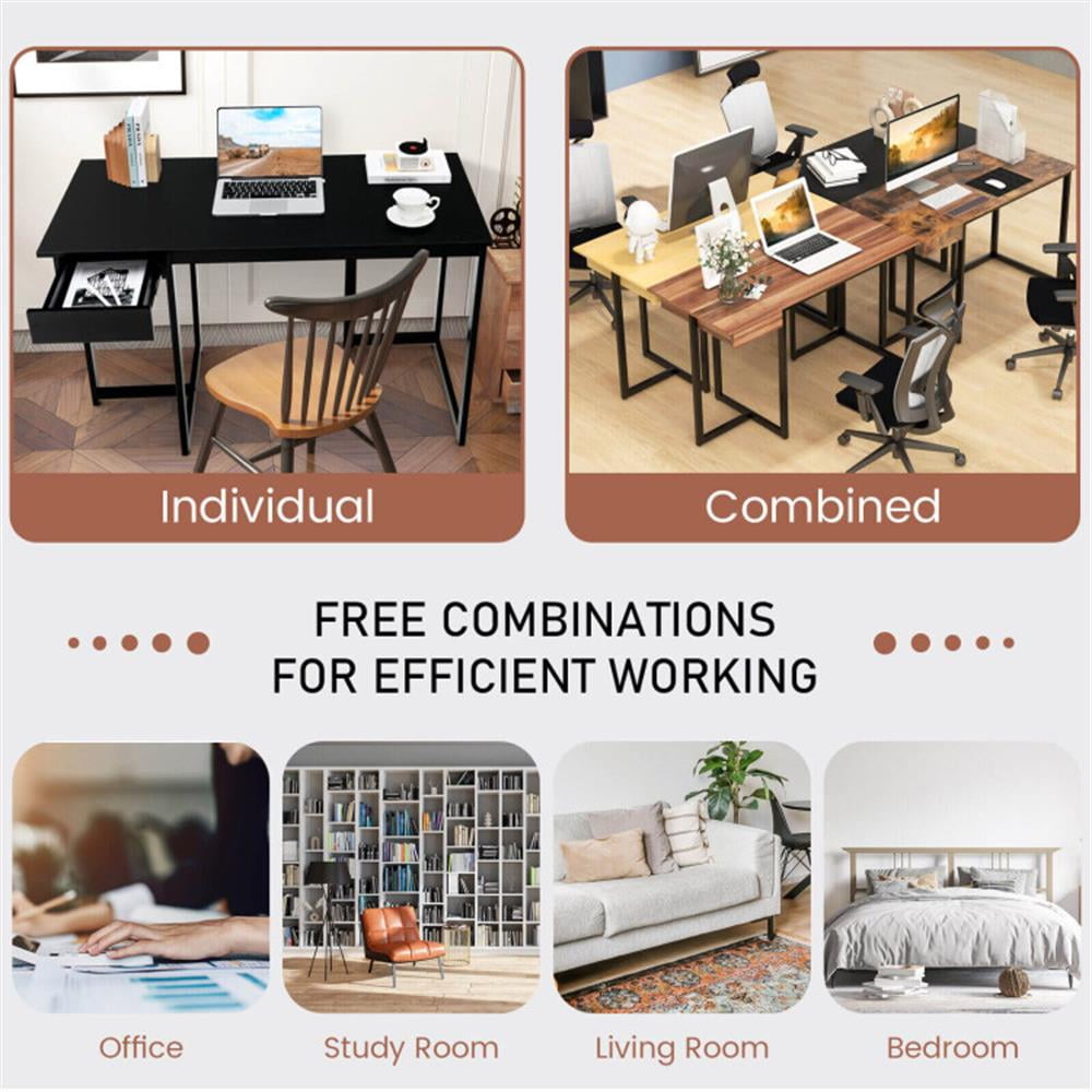 Demi Bonn 48" Computer Desk with Metal Frame and Adjustable Pads, Small Home Office Desk Study Writing Table, Black