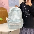 thumbnail image 6 of Lace Trim School Backpack, Polka Dot Rucksack with Compartments&Pendant, Water Resistant School Backpack for Travel Shopping Work, Blue, 6 of 8