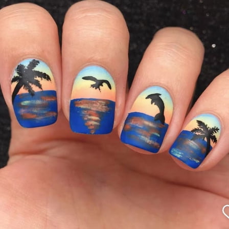 KUFptva Square Press on Nails Sea Mew Fake Nails Stick on Nails in 12 Sizes 24Pcs French Nails Tips for Nails Art Decorations