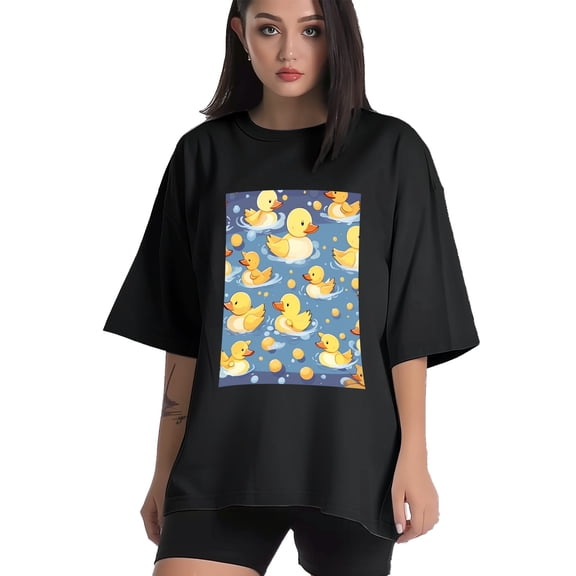 Plus Size Shirt for Women Black Tops for Women Short Sleeves Shirt for Women Cute Ducks T Shirt Crewneck Shirt for Women XS