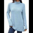 thumbnail image 1 of Camiseta Holgada de Larga con Cuello Alto y Estampado Geométrico de Jacquard para Mujer, Otoño e Invierno. Azul XL, 1 of 10