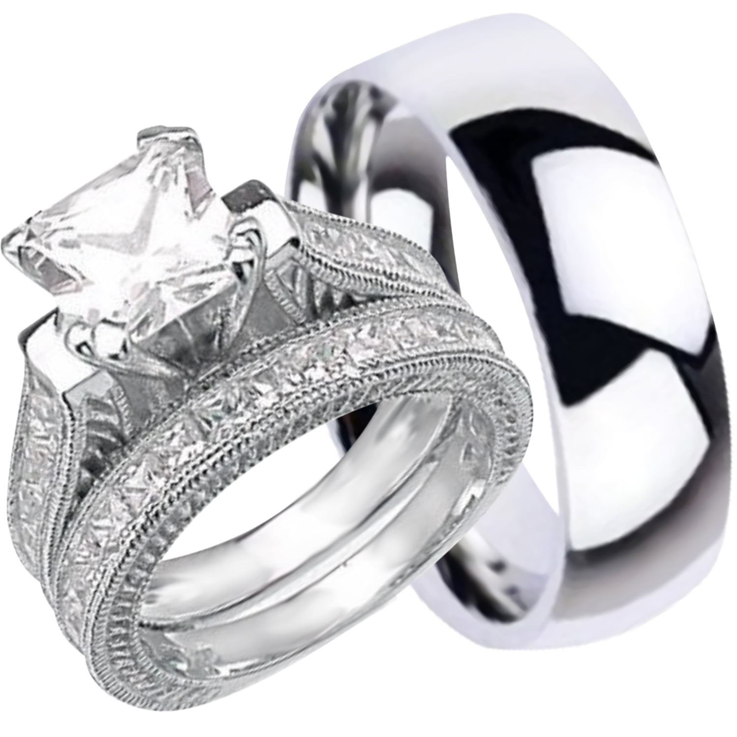 8MM Titanium Rings Set Wedding Bands Black Tire Design Bridal Jewelry Size 6-13 