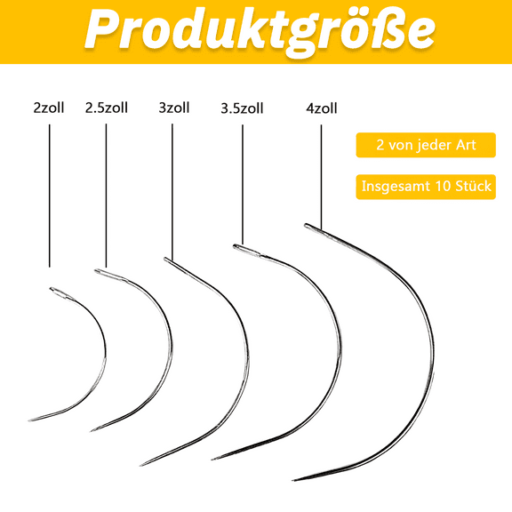 Laklulu Pack of 10 curved needles set, curved needles, thin needle, upholstery needle, round leather saddlery needle, wig C curved needles, leather sewing needle for leather