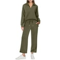 thumbnail image 7 of VBVC No Boundaries Women's Drawstring V-Neck 2 Piece Sets,Elastic Waist Flared Pants Sets For Women,Ladies Long Sleeve Oversized Sweatshirts And Trouses,Army Green,Size XL, 7 of 7