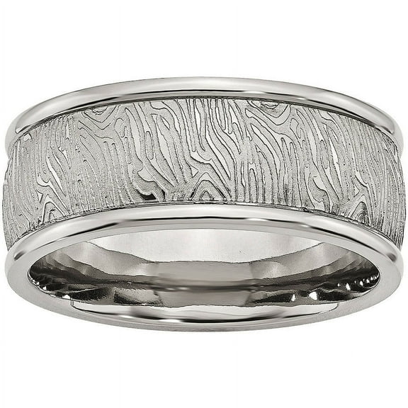 Stainless Steel Polished 9mm Textured Rounded Edge Ring