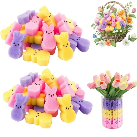 Easter Sponge Peeps Bunnies,Tutuviw 64Pcs Adorable Easter Sponge Bunny Decor Vase Filler for Spring Table Centerpieces, Bunny Decorations for Home Tiered Tray and Vase Stuffer(Mix)